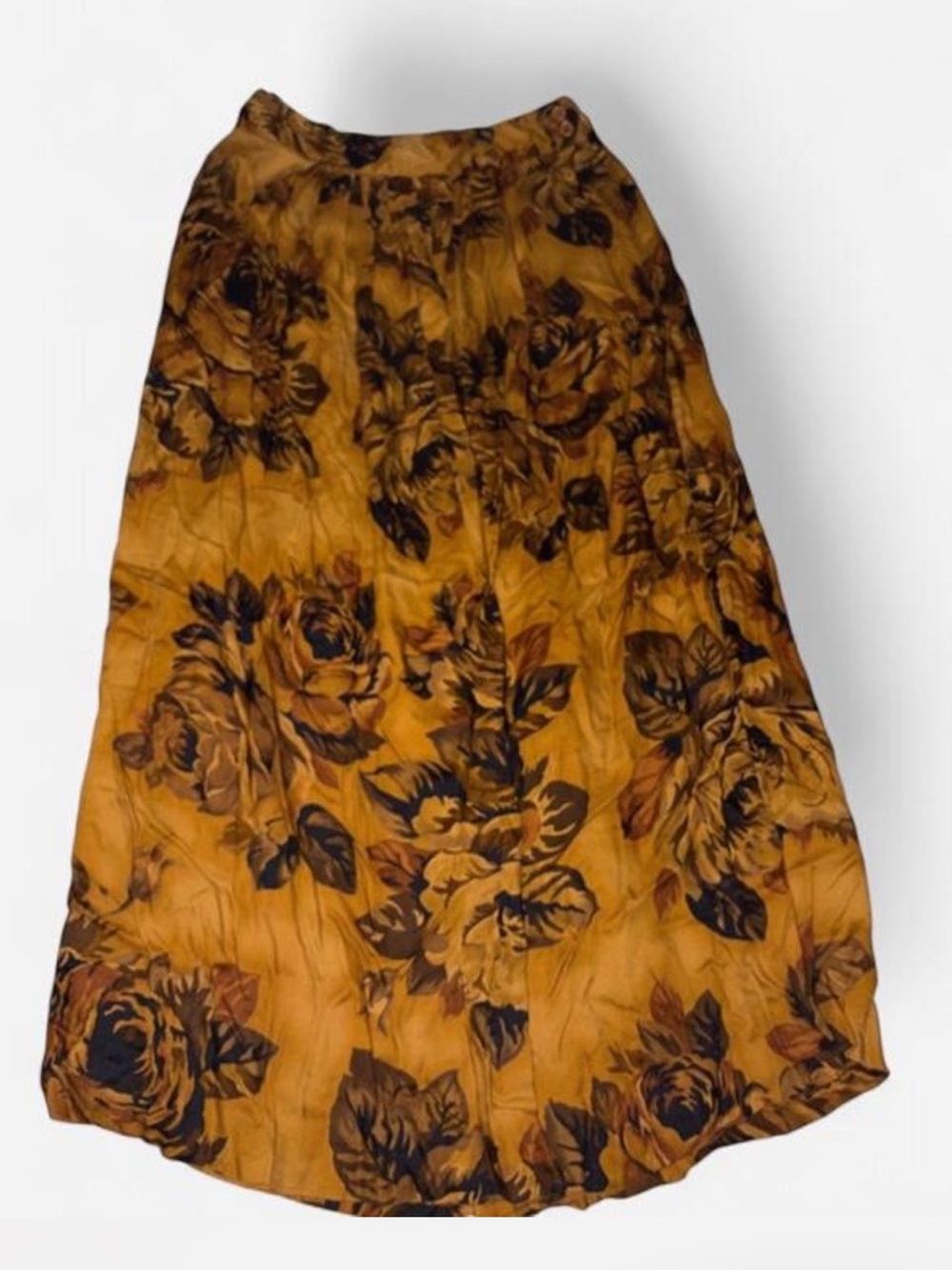 Vintage Jones New York Mustard Maxi Skirt with Black Floral Print